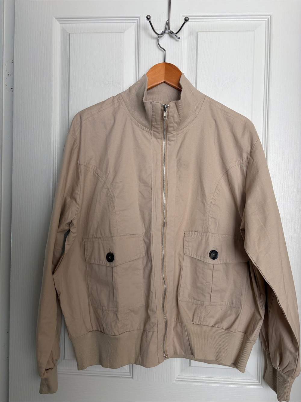 Women’s Beige Zip-Front Bomber Jacket
